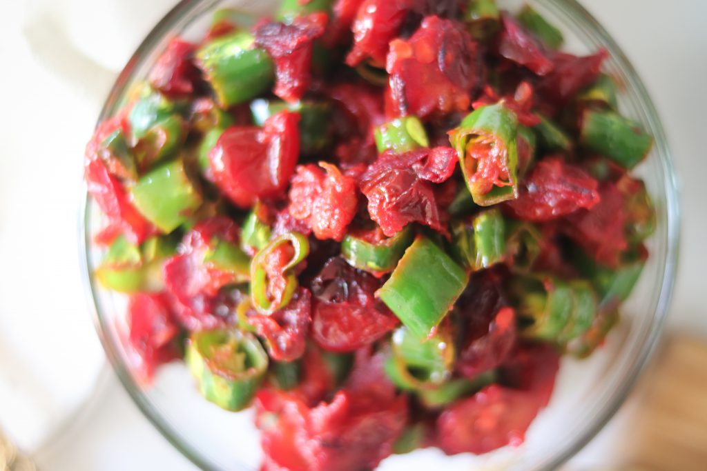 sautéed cranberries and green chillies