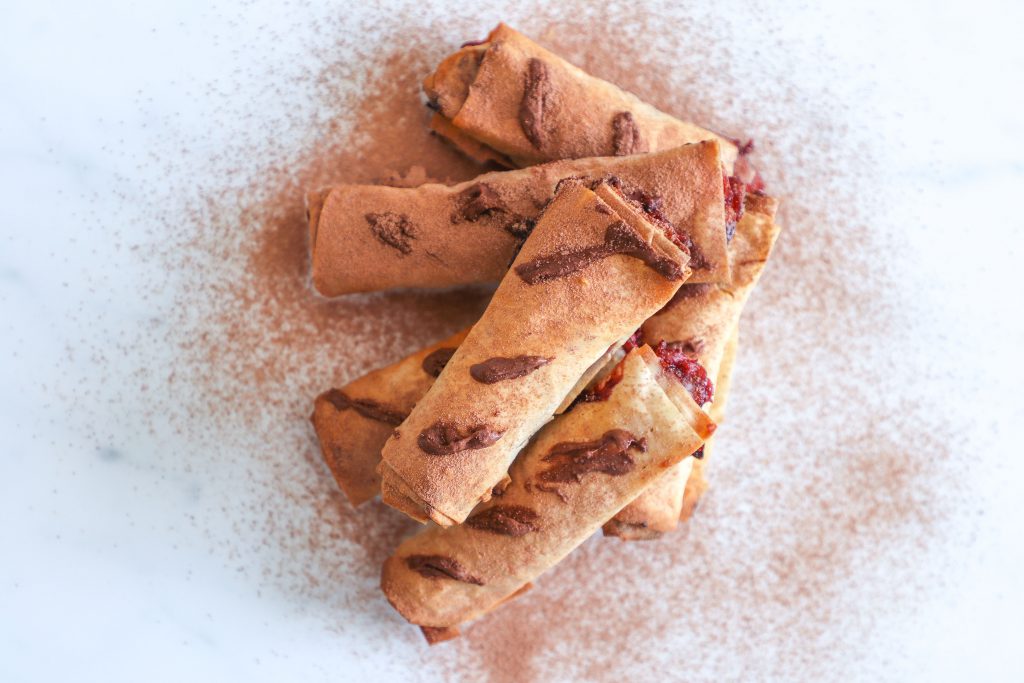 Nutella raspberry filo pastry rolls