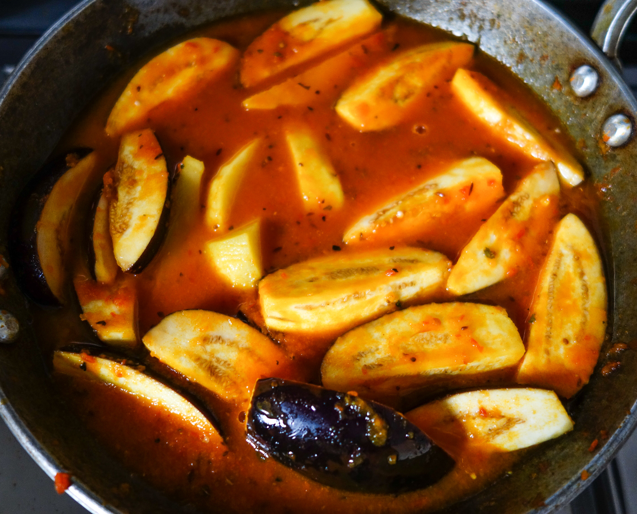 baby aubergines and potato curry