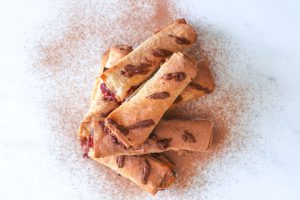 Nutella raspberry filo pastry rolls