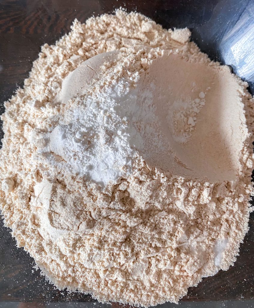 A mix of whole wheat flour, baking powder and baking soda