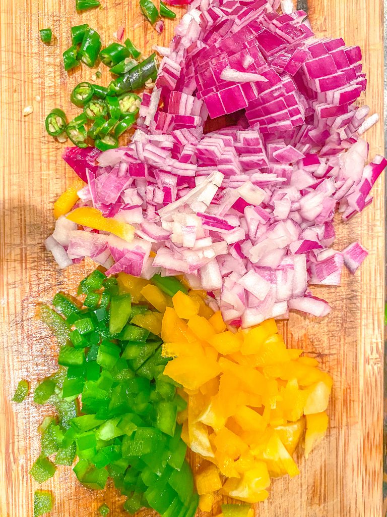 Tuna Tacos prep chopped vegetables