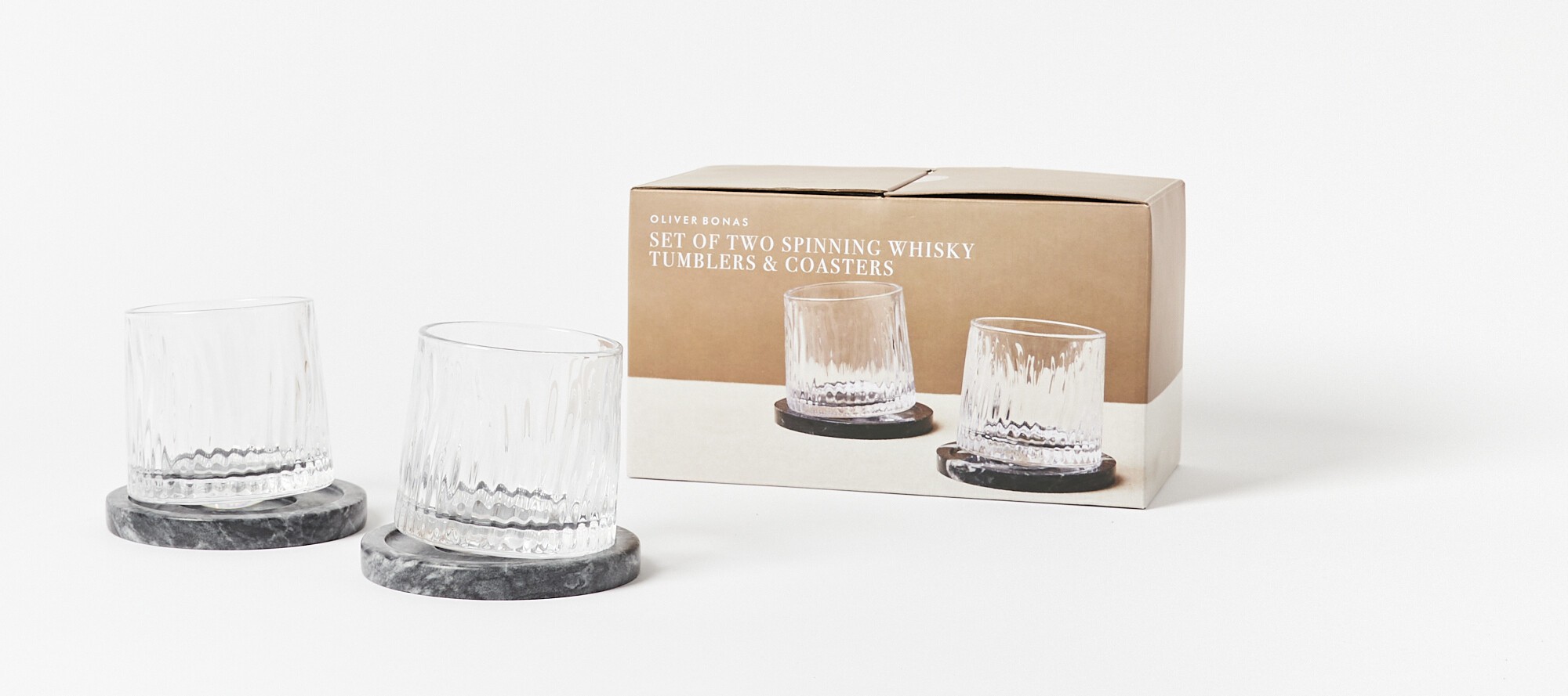 Medlock Spinning Whisky Tumblers & Coasters Set of Two