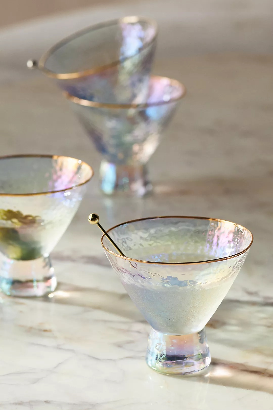Lustered Stemless Martini Cocktail Glasses, Set of 4