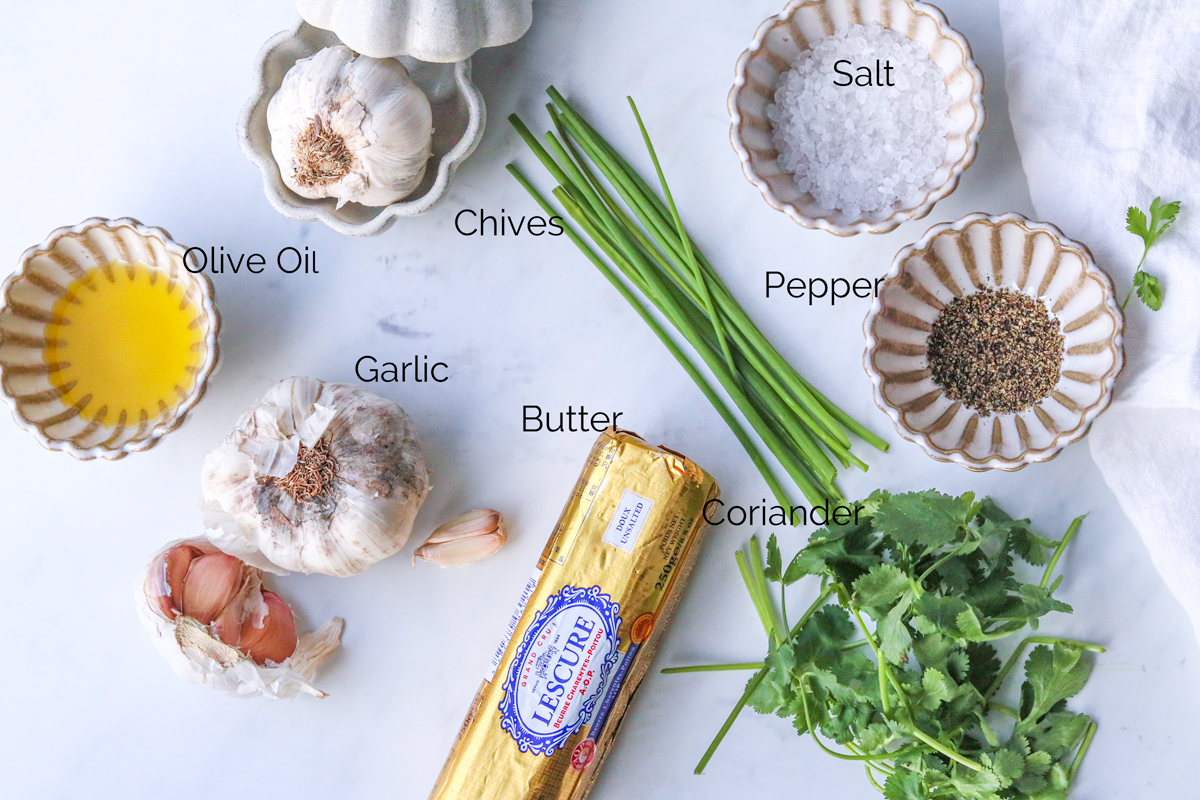 Listed Ingredients to make roasted garlic butter